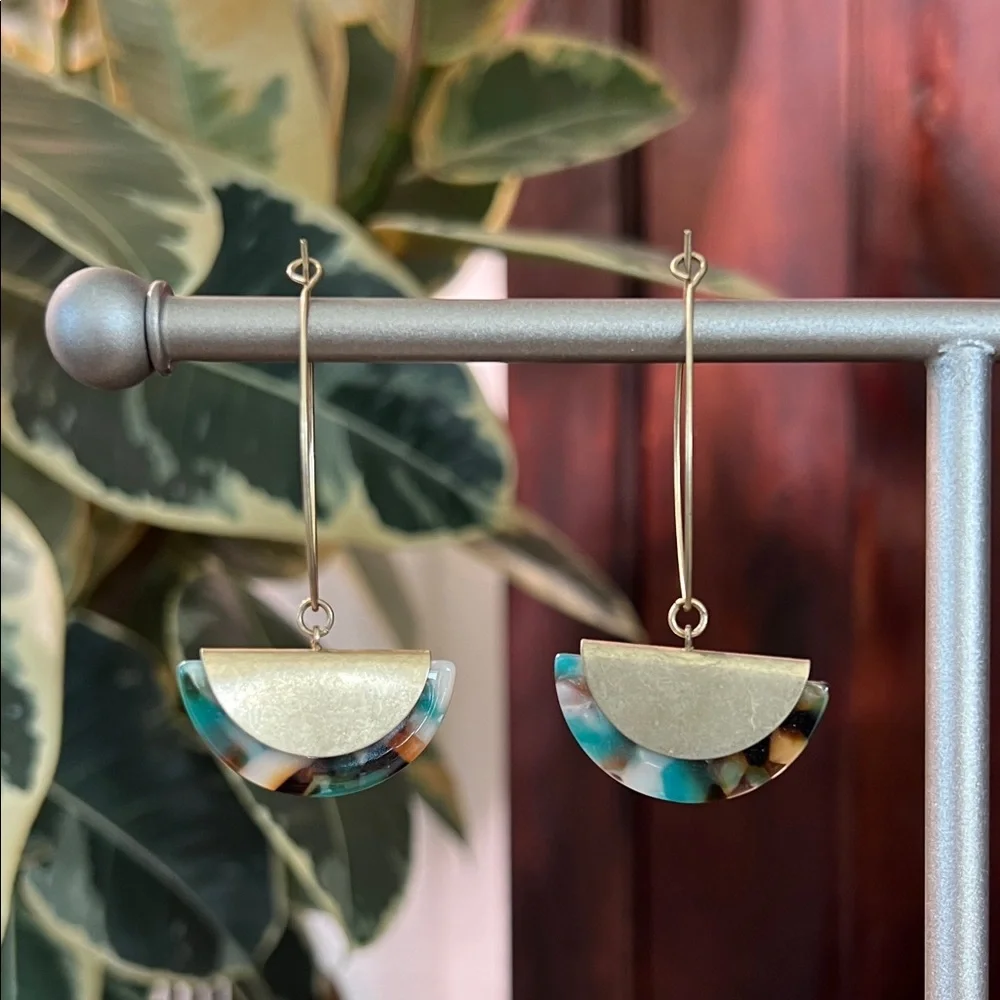 Gold & Tortoiseshell Half-Moon Drop Earrings - Picture 1 of 6